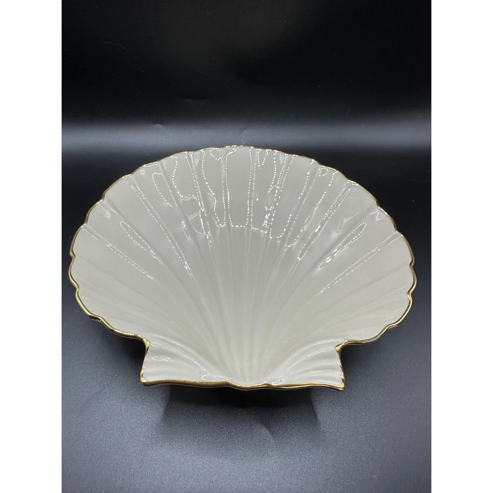 Lenox Ivory Fine China Shell Dish Gold Trim Scalloped Seashell Bowl Made in USA